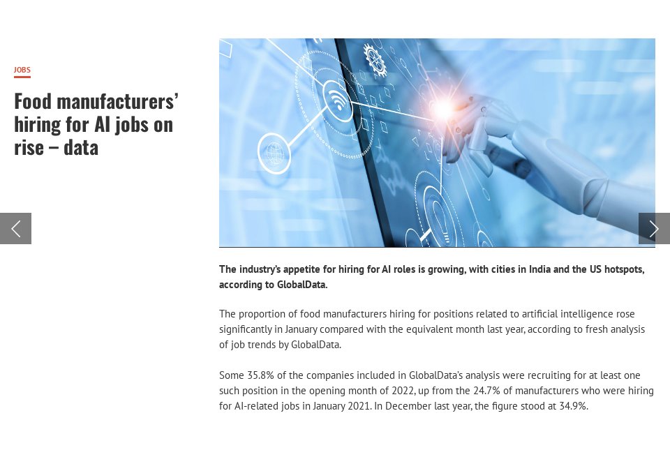 Food manufacturers’ hiring for AI jobs on rise Just Food Issue 48