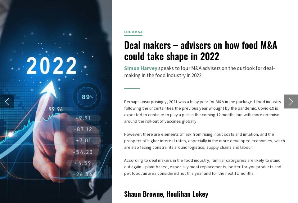 Deal makers advisers on food industry M&A in 2022 Just Food Issue